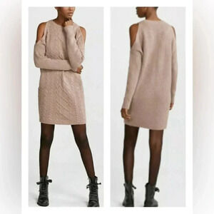 Express | Wool Blend Caramel Tan Ribbed Cold Shoulders Sweater Dress Size XS